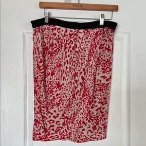 Fabric Red Patterned Pencil Skirt with Black Waistband